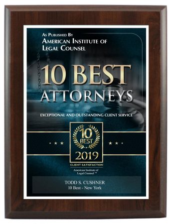 AIOBA 10 Best Bankruptcy Attorney plaque - Todd Cushner