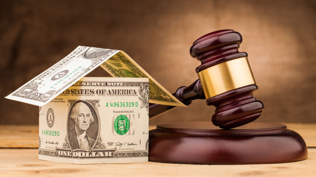 Bankruptcy money with gavel