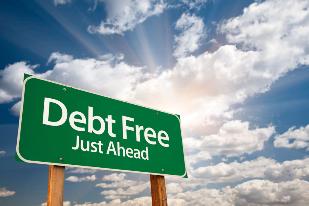 Debt free road sign