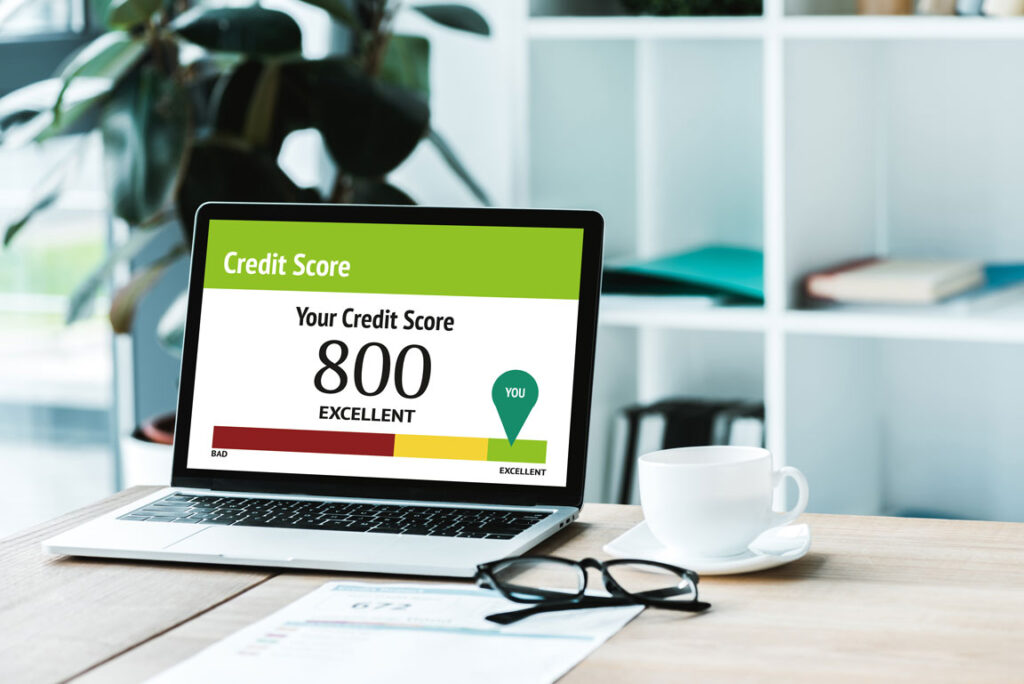 credit score displayed on laptop screen