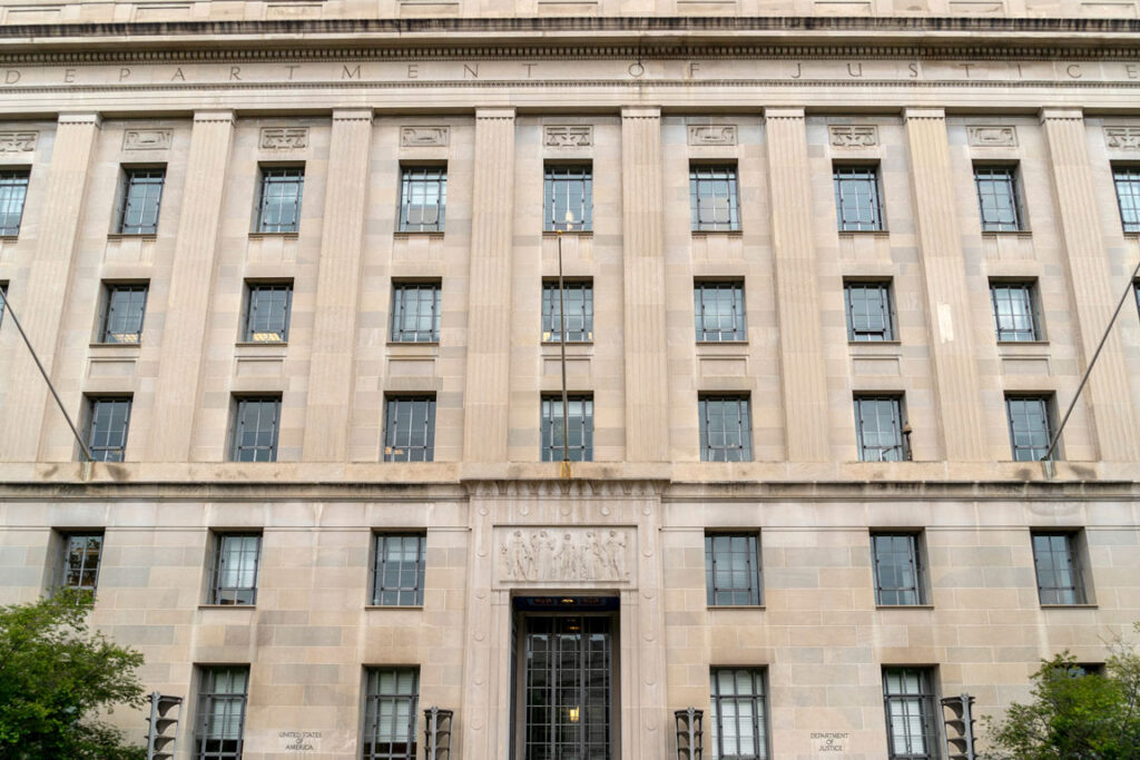 front of the Department of Justice building