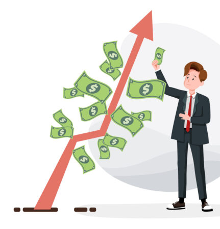 digital rendition of a money tree with a businessman