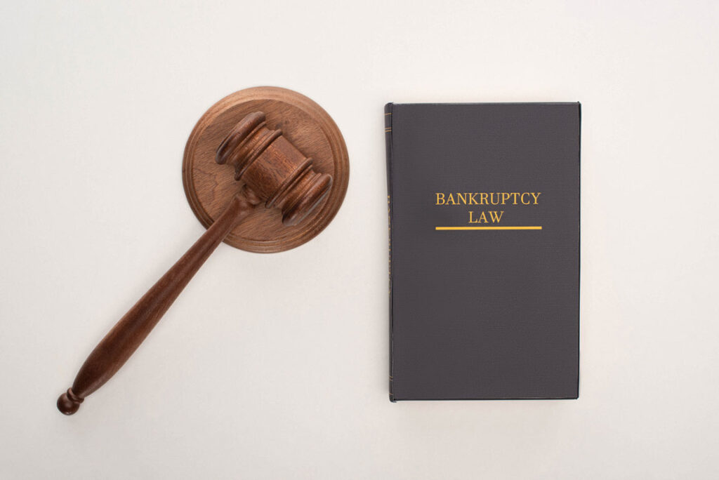 gavel next to bankruptcy law book